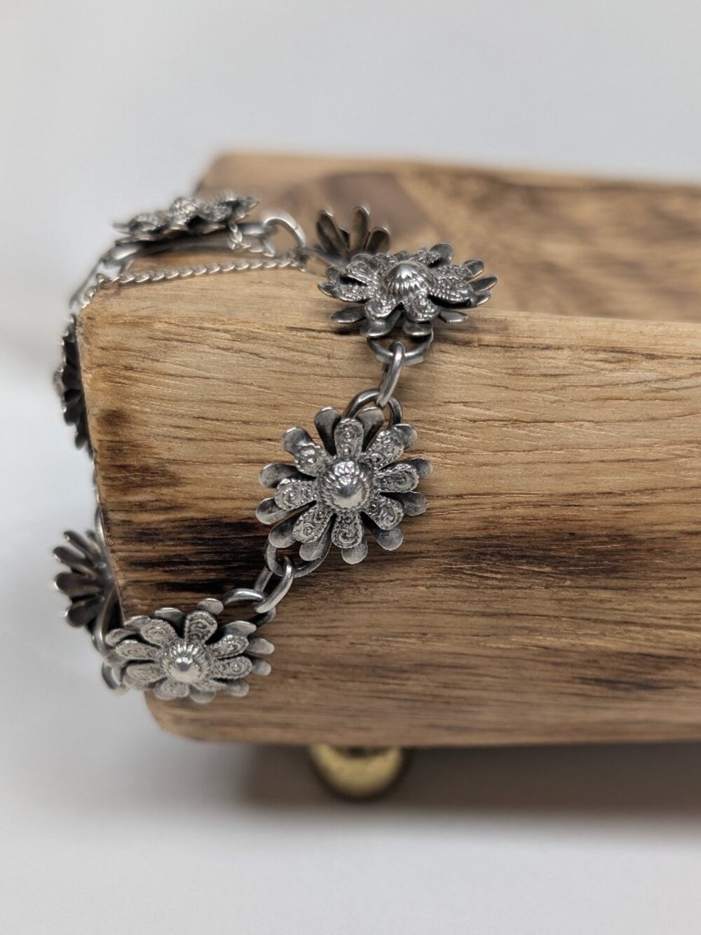 Vintage Sterling Silver Floral Dimensional Layer Repousse Textured Bracelet